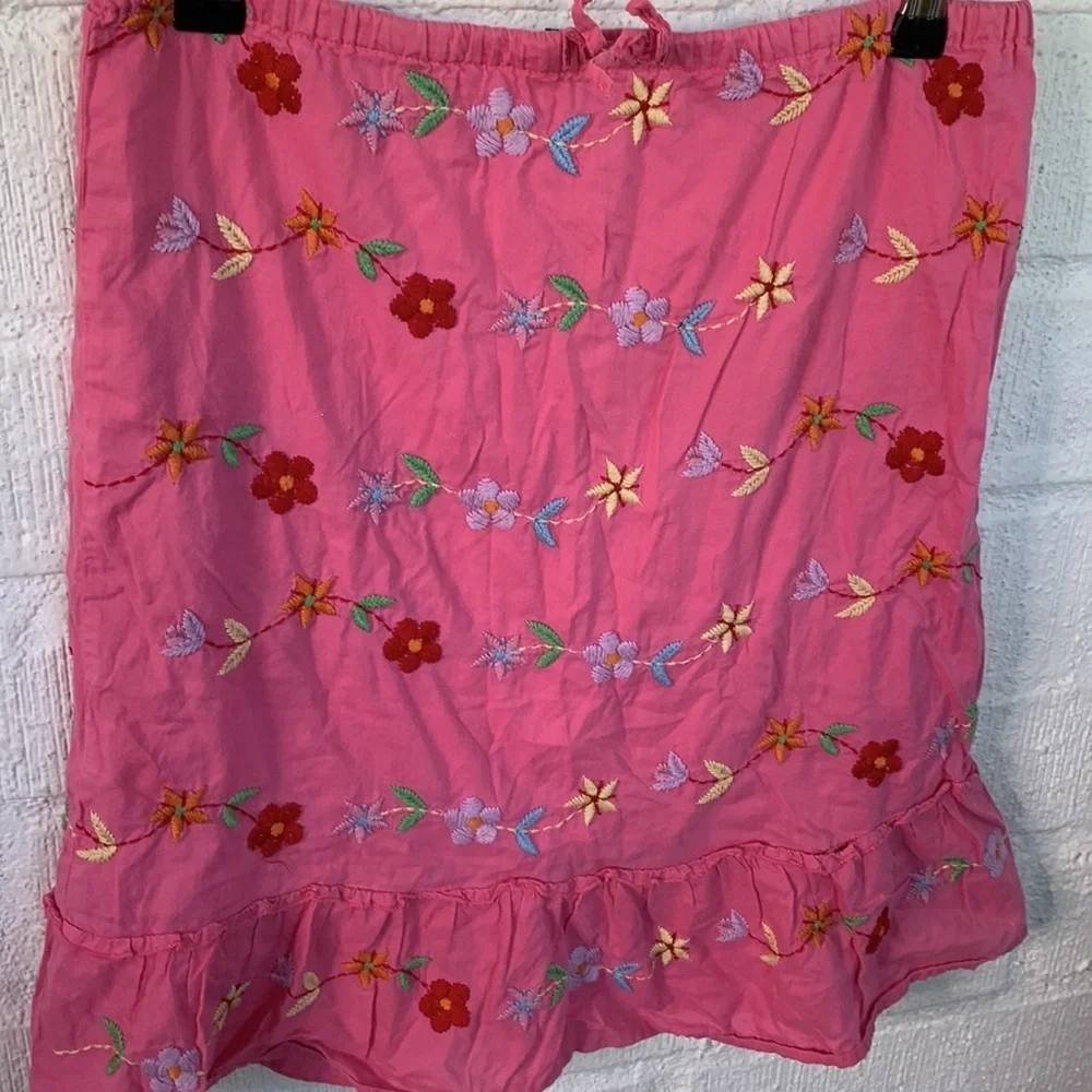 Mini Boden Embroidered Pink Floral Drawstring Skirt size 9/10